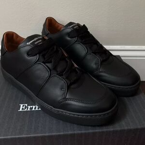 Ermenegildo Zegna Tiziano Black Pelle Leather Sneakers Men’s Size US 10